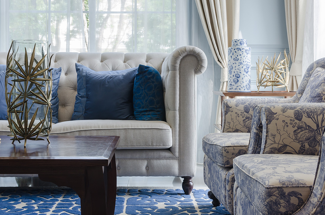 close-up-furniture Close up image of furniture with blue accent pillows