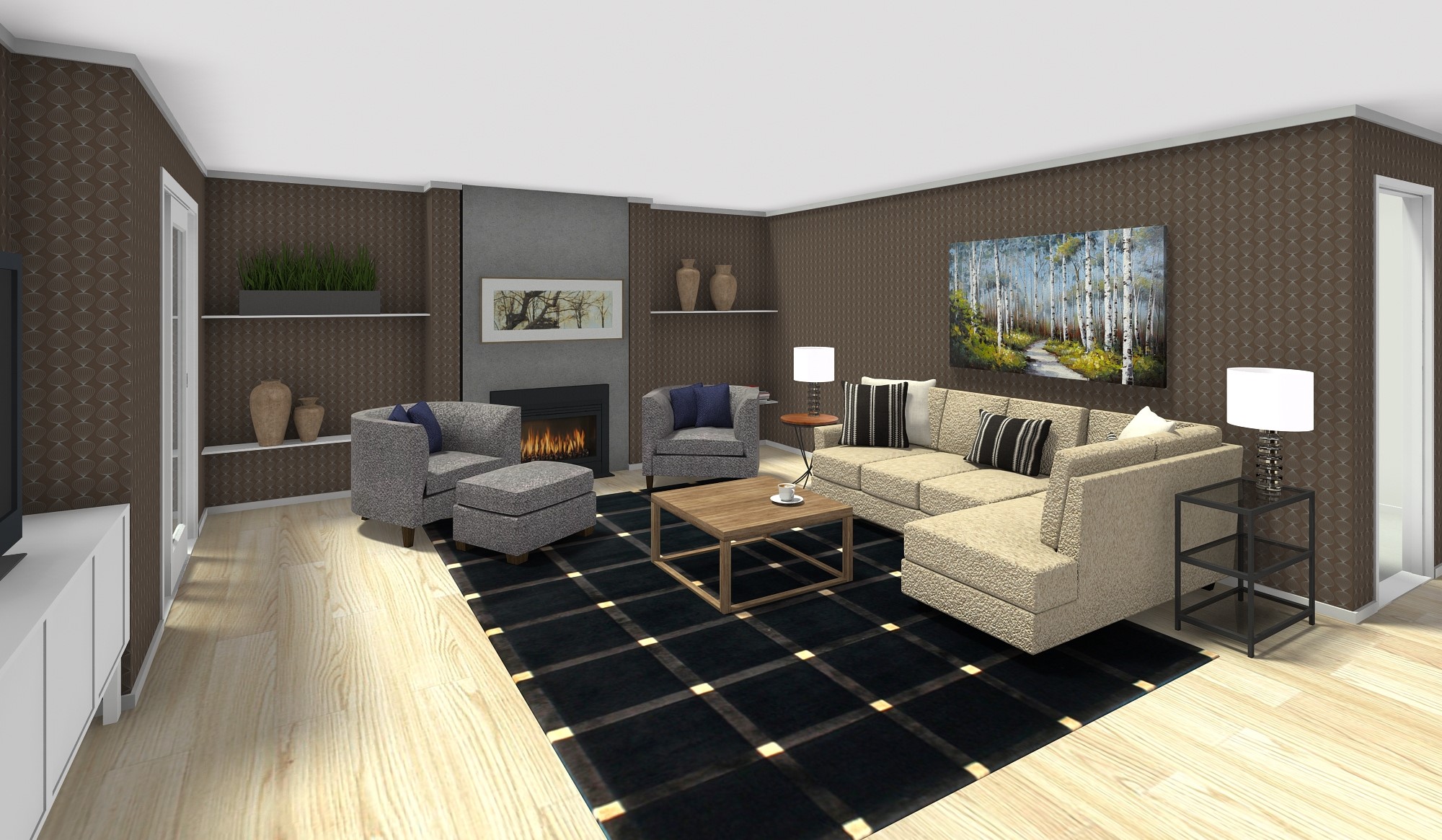 Furniture Plan for basement. Layout decor and design for a Sherwood park home